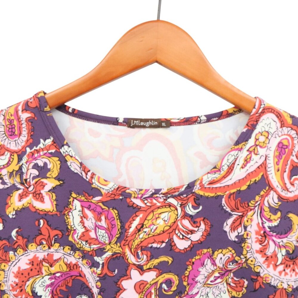 J. McLaughlin Paisley Bloom Purple Catalina Cloth Signature Tee 3/4 Slv Top XL - Picture 4 of 5
